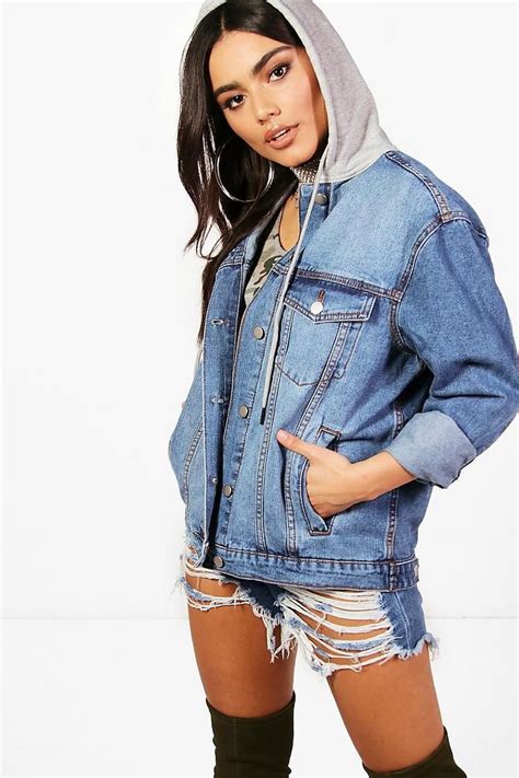 oversized denim jacket with hoodie|denim jacket built in hoodie.